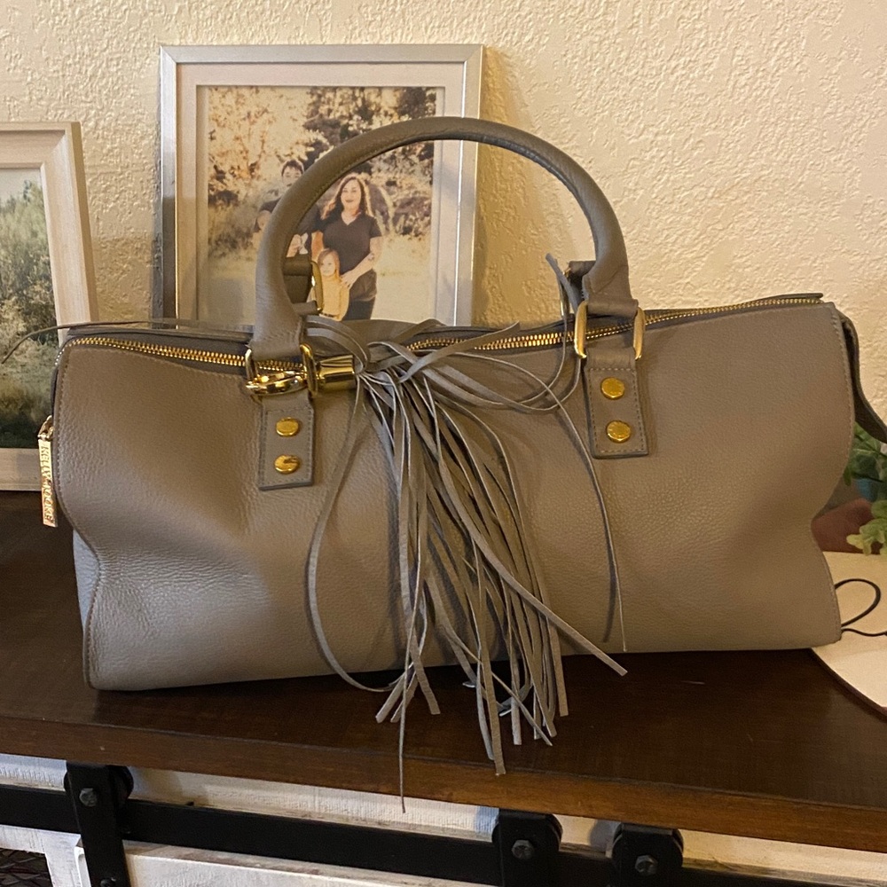 Elegant Gray Leather Handbag
